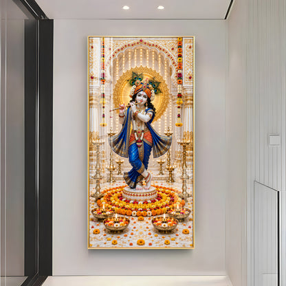 Krishna In Blue Poshak Premium Acrylic Vertical Wall Art