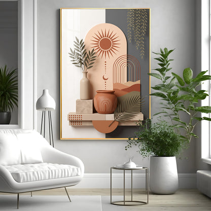 Terracotta Sun & Pottery Boho Premium Acrylic Vertical Wall Art