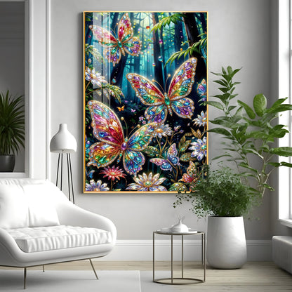 Multicolored Butterflies Premium Acrylic Vertical Wall Art