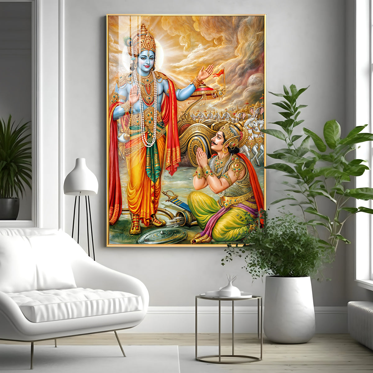 Lord Krishna & Arjuna Premium Acrylic Vertical Wall Art