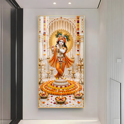 Standing Krishna With Flute Premium Acrylic Vertical Wall Art
