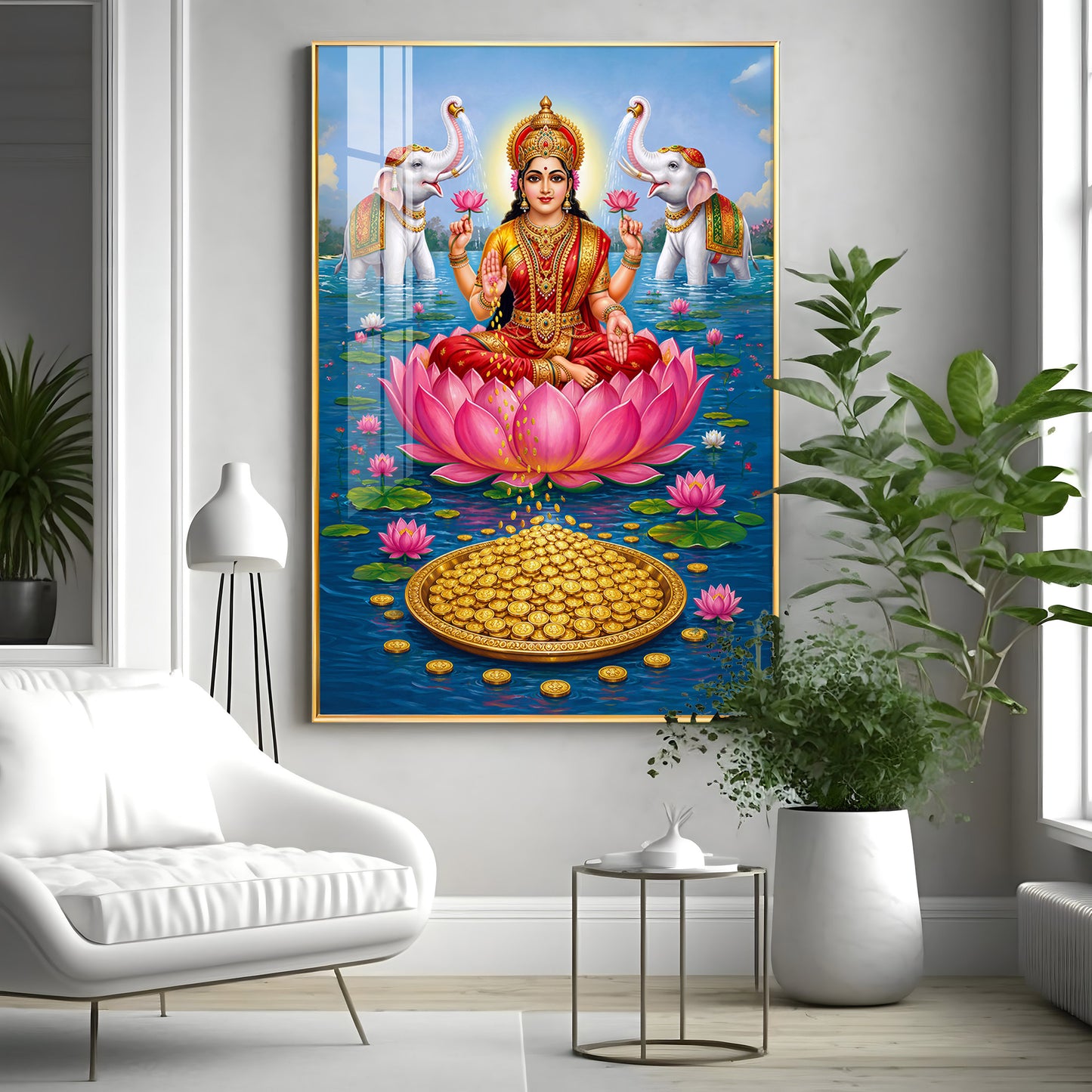 Goddess Lakshmi Devi Premium Acrylic Vertical Wall Art