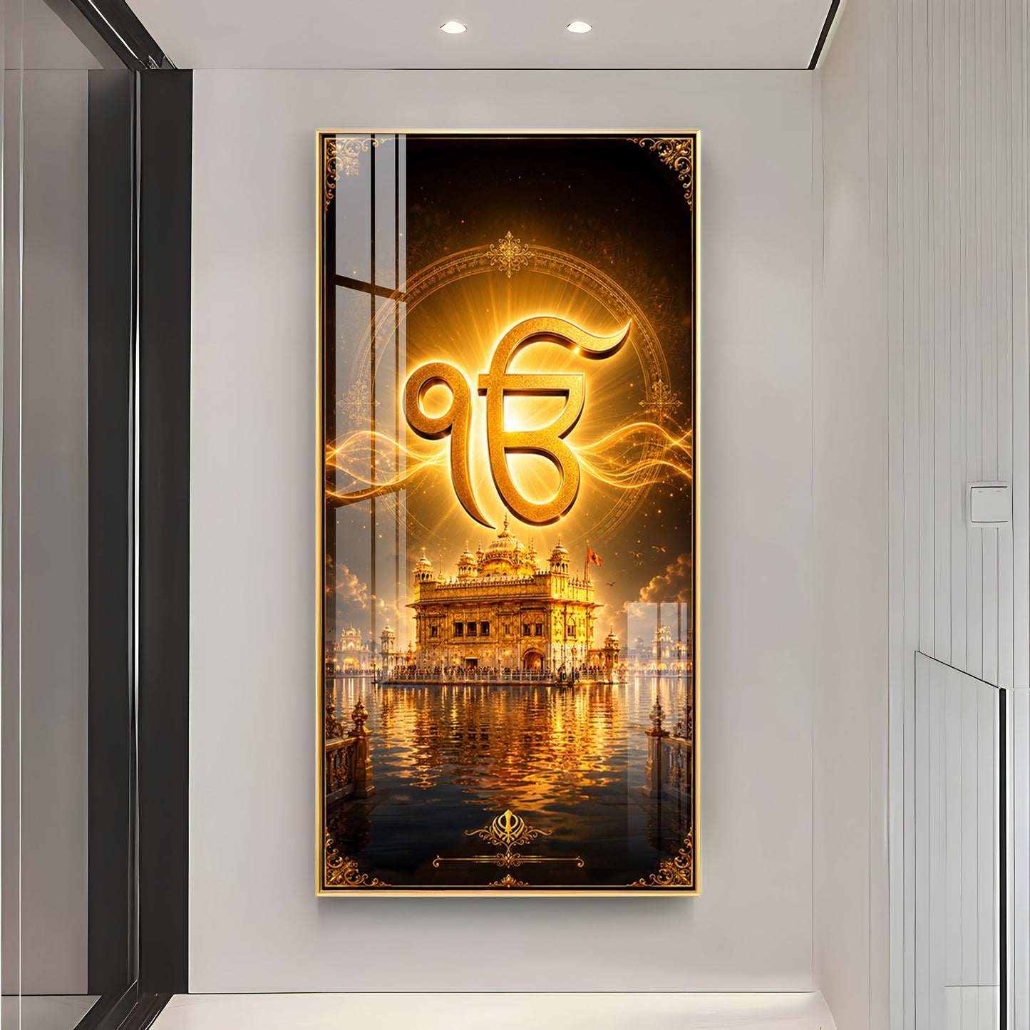 Golden Temple With Ek Onkar Premium Acrylic Vertical Wall Art