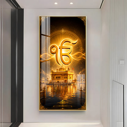 Golden Temple With Ek Onkar Premium Acrylic Vertical Wall Art