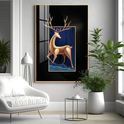 Majestic Golden Deer Premium Acrylic Vertical Wall Art