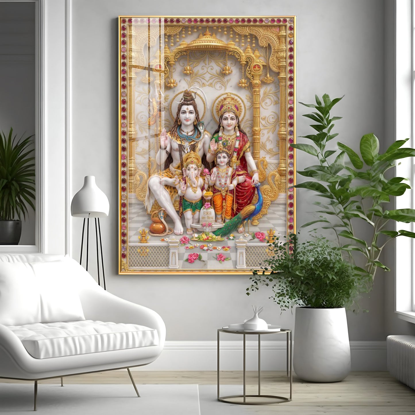 Blessings Of Shiv Parivar Premium Acrylic Vertical Wall Art