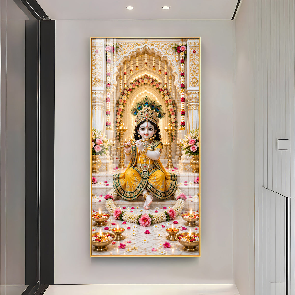 Baal Krishna In Yellow Poshak Premium Acrylic Vertical Wall Art