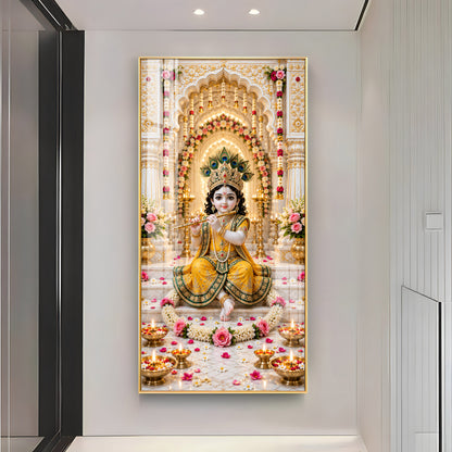 Baal Krishna In Yellow Poshak Premium Acrylic Vertical Wall Art