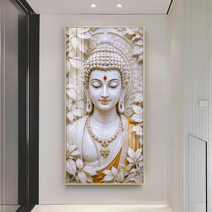 Meditating White Buddha Premium Acrylic Vertical Wall Art