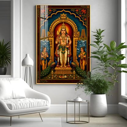 Lord Murugan Divine Tanjore Premium Acrylic Vertical Wall Art
