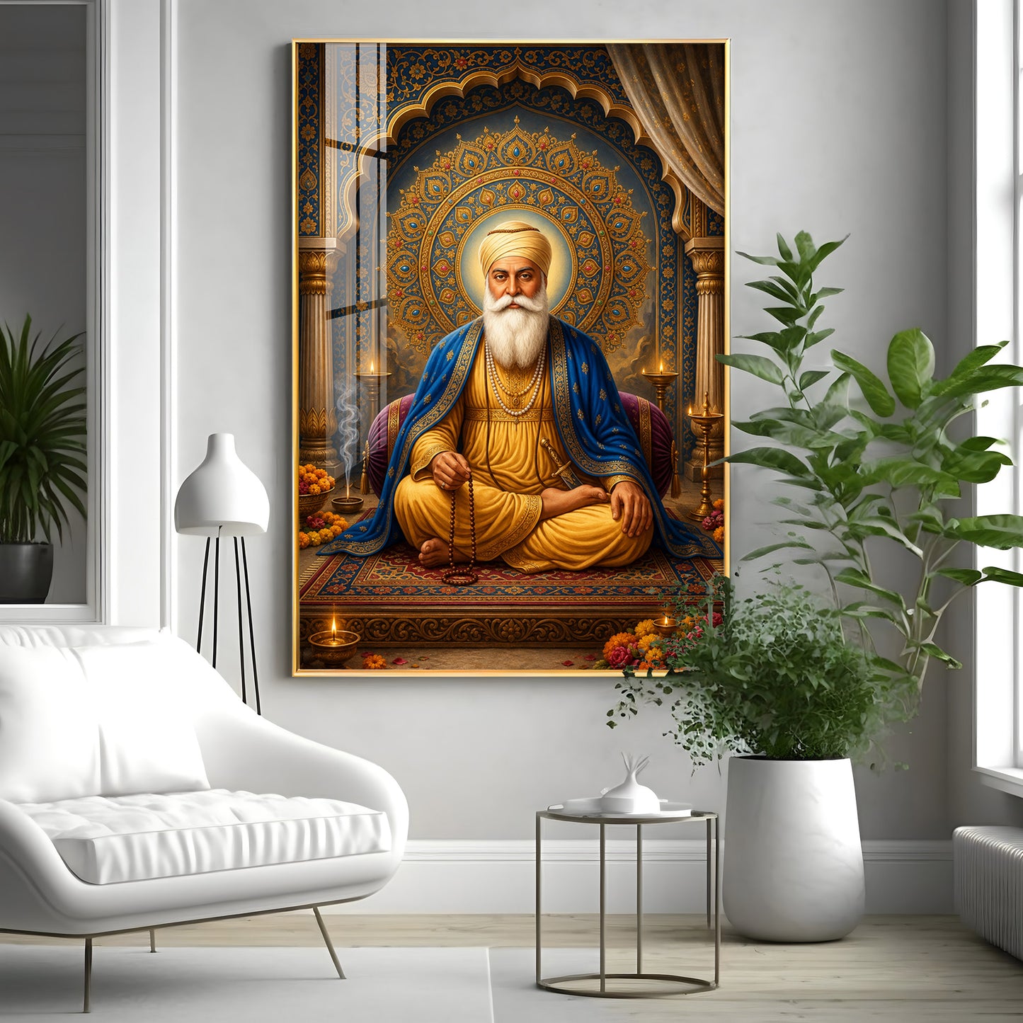 Guru Nanak Dev Ji Golden Halo Premium Acrylic Vertical Wall Art