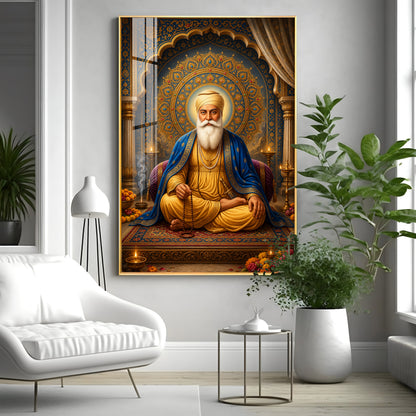 Guru Nanak Dev Ji Golden Halo Premium Acrylic Vertical Wall Art