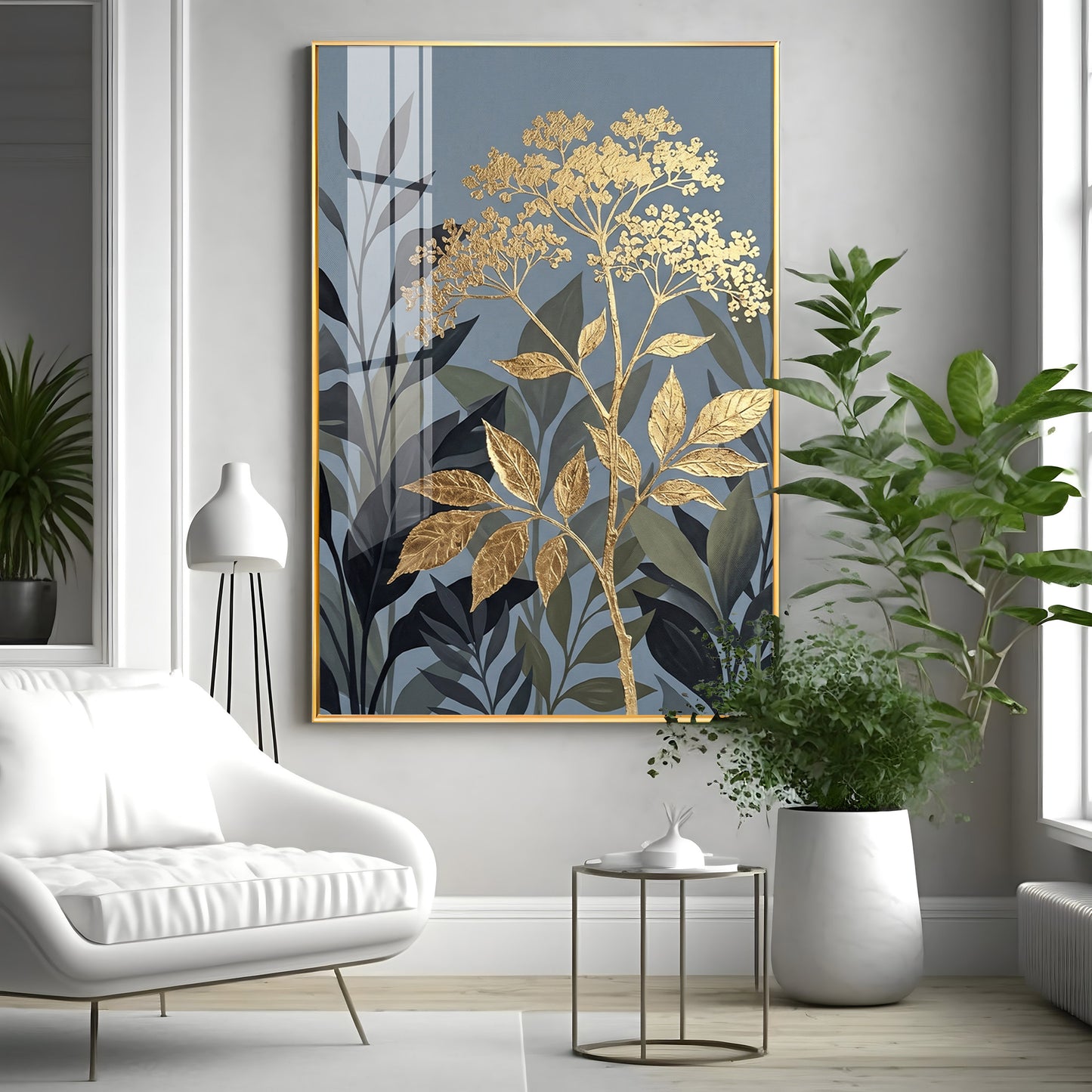 Republic Midnight Blue Botanical Leaves Premium Acrylic Vertical Wall Art