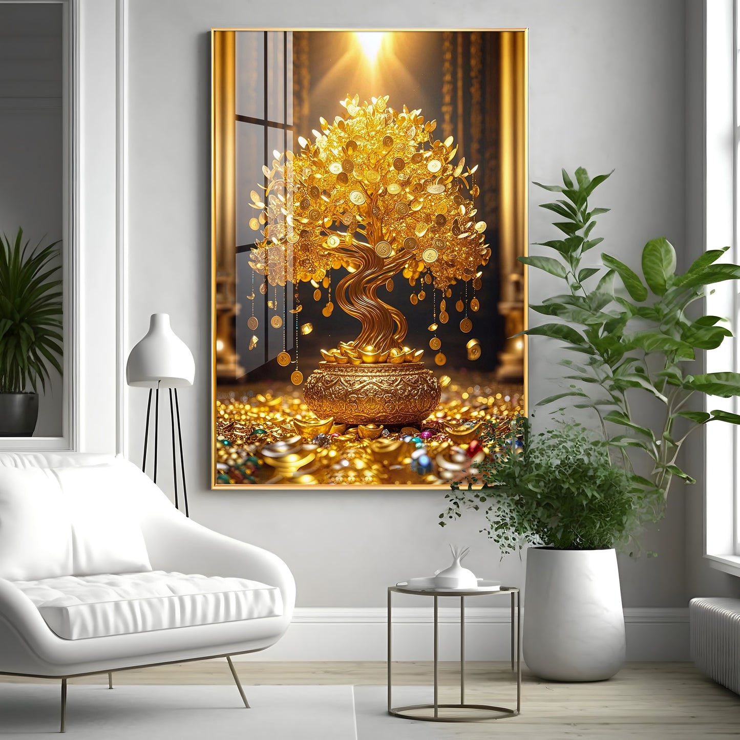 Golden Money Tree Premium Acrylic Vertical Wall Art