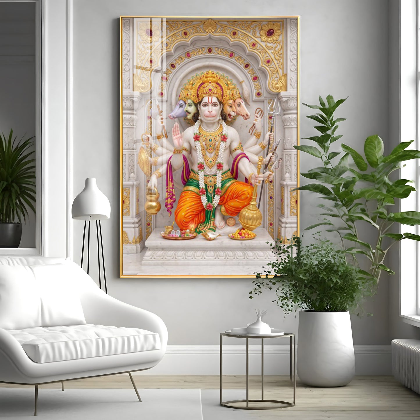 Peaceful Presence Of Panchmukhi Hanuman Premium Acrylic Vertical Wall Art