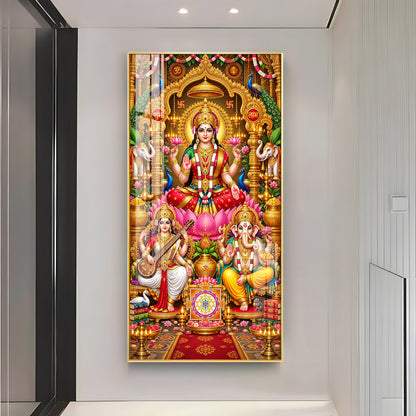 Maa Laxmi, Ganesh Ji & Saraswati Premium Acrylic Vertical Wall Art