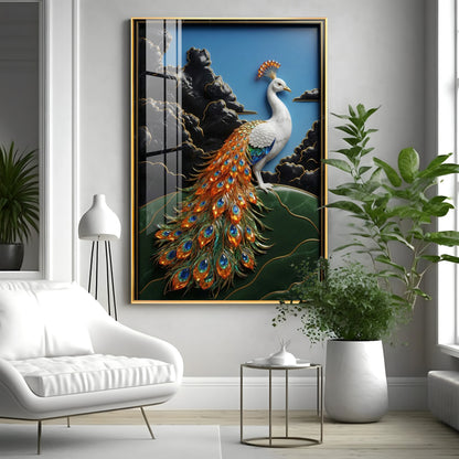 White Peacock Premium Acrylic Vertical Wall Art