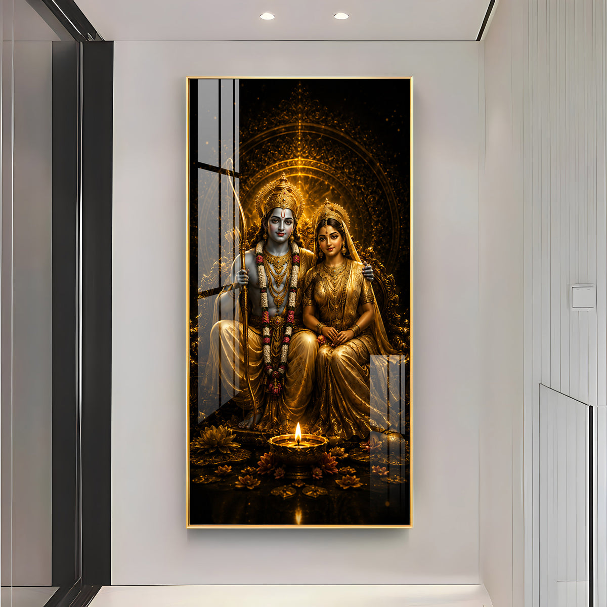 Divine Lord Rama & Sita Golden Premium Acrylic Vertical Wall Art