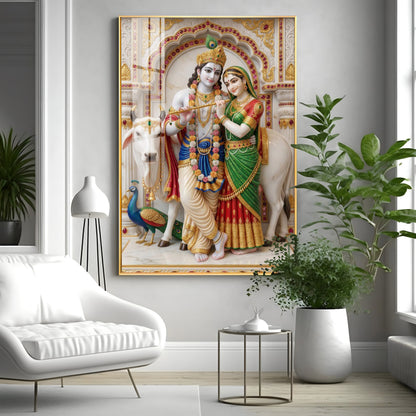 Loving Peaceful Radha Krishna Premium Acrylic Vertical Wall Art