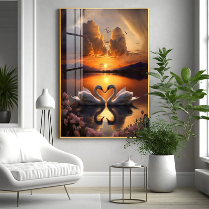 Romantic Swan Pair Premium Acrylic Vertical Wall Art