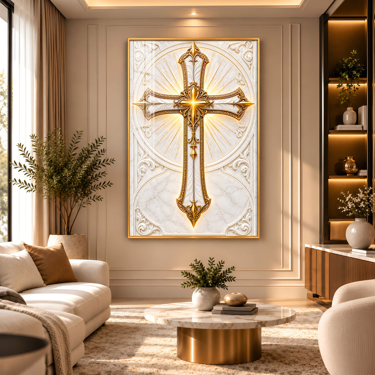 Golden Holy Cross Premium Acrylic Vertical Wall Art