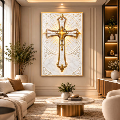 Golden Holy Cross Premium Acrylic Vertical Wall Art