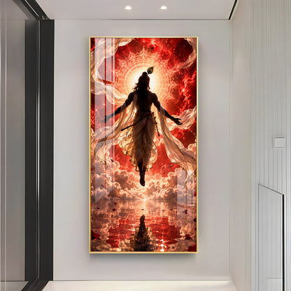 Divine Krishna Cosmic Aura Premium Acrylic Vertical Wall Art