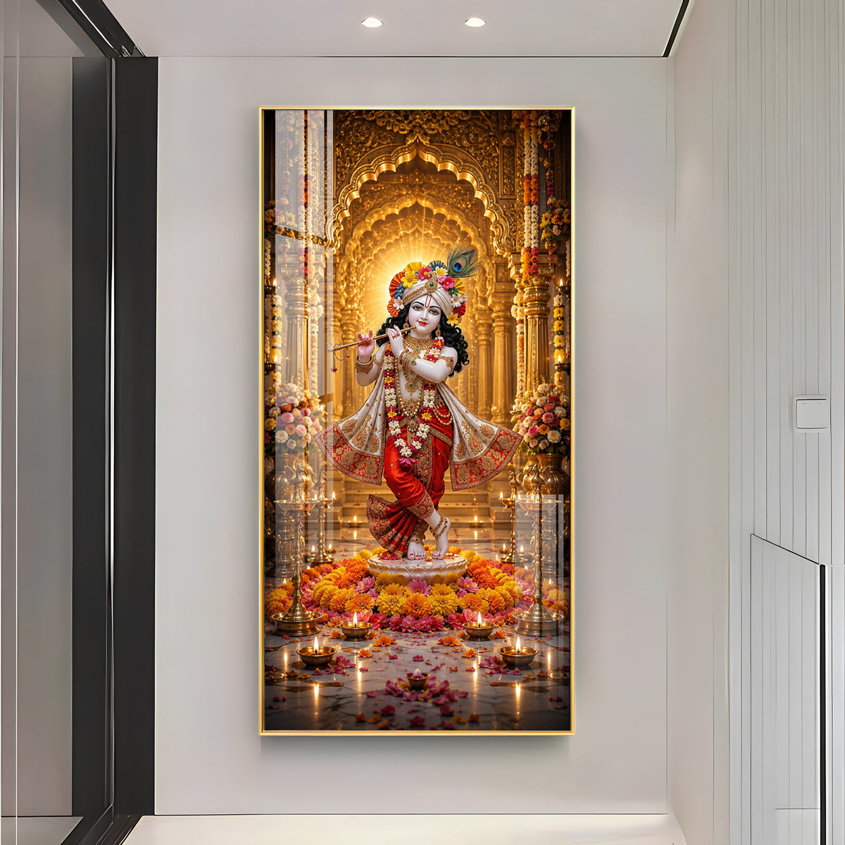Lord Krishna With Playing Flute Premium Acrylic Vertical Wall Art