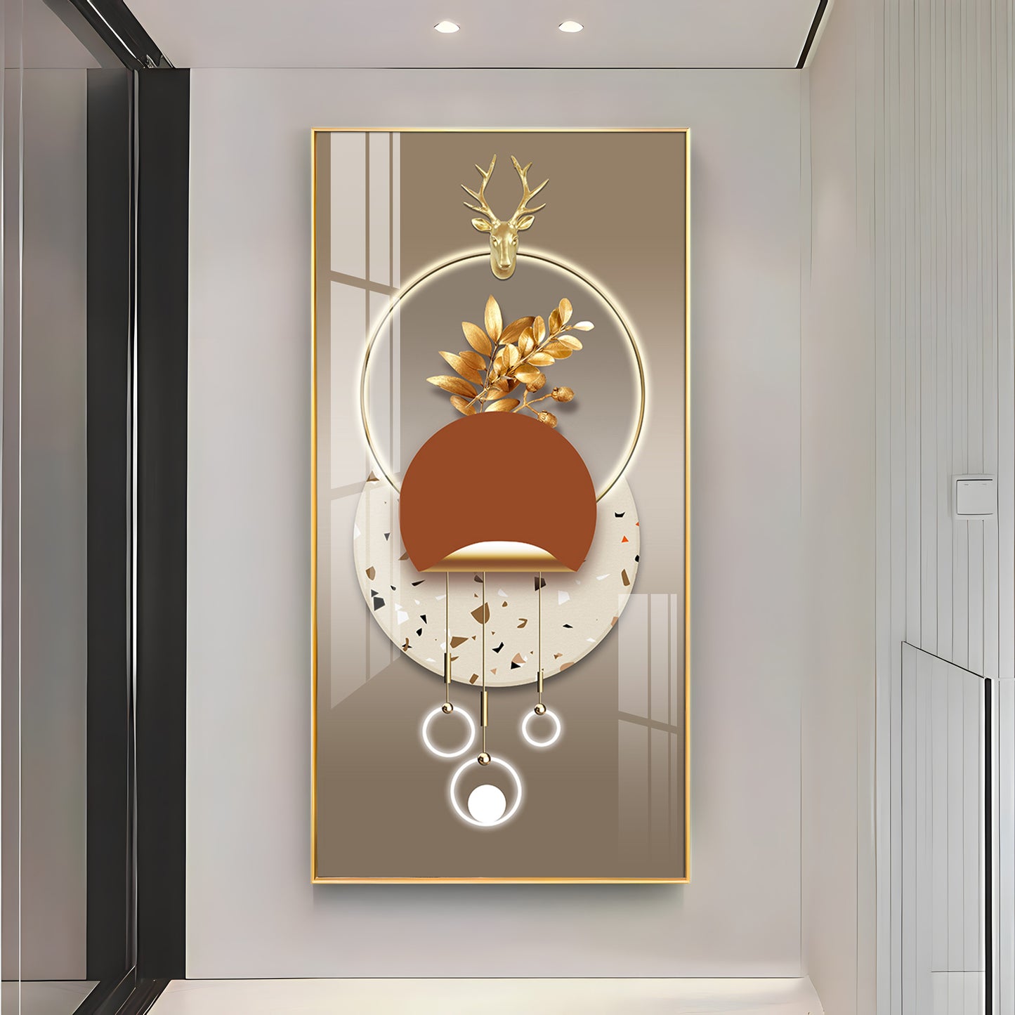 Golden Floral Grandeur Premium Acrylic Vertical Wall Art