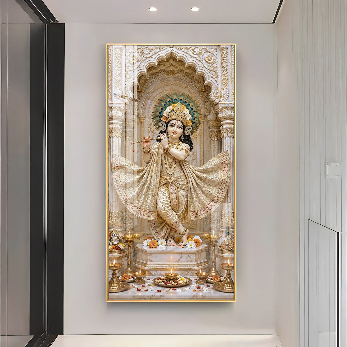 Shri Krishna Playing Flute Premium Acrylic Vertical Wall Art