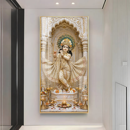 Shri Krishna Playing Flute Premium Acrylic Vertical Wall Art