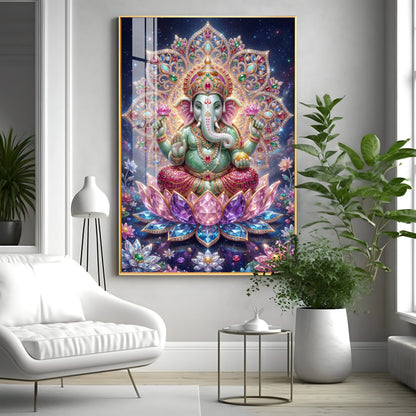 Colourful Lord Ganesha Premium Acrylic Vertical Wall Art