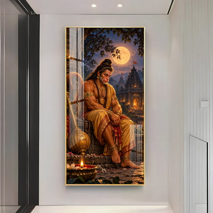 Hanuman Resting on Wall Premium Acrylic Vertical Wall Art