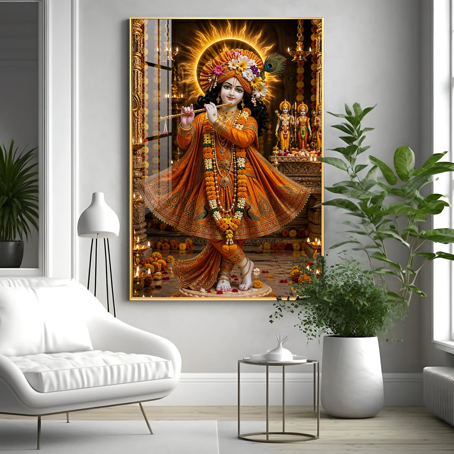 Lord Krishna Playing The Flute Premium Acrylic Vertical Wall Art