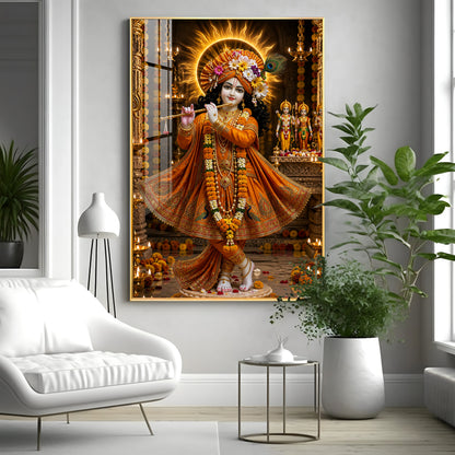 Lord Krishna Playing The Flute Premium Acrylic Vertical Wall Art