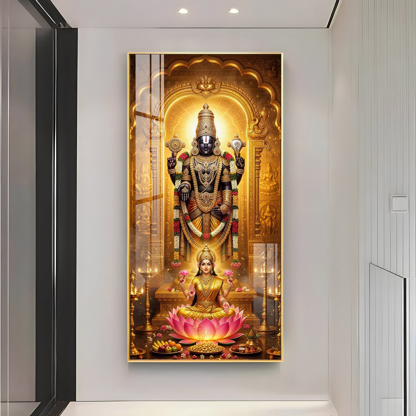 Lord Narayan With Goddess Lakshmi Premium Acrylic Vertical Wall Art