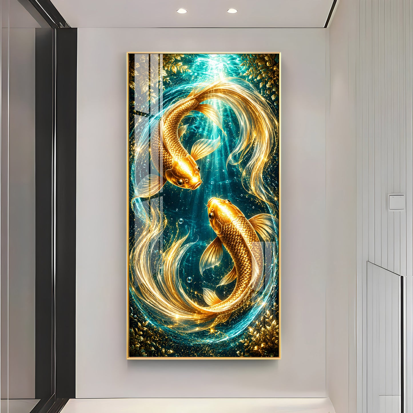 Pair Of Golden Koi Fish Premium Acrylic Vertical Wall Art
