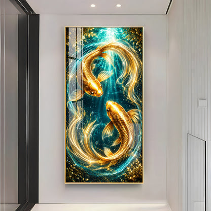 Pair Of Golden Koi Fish Premium Acrylic Vertical Wall Art
