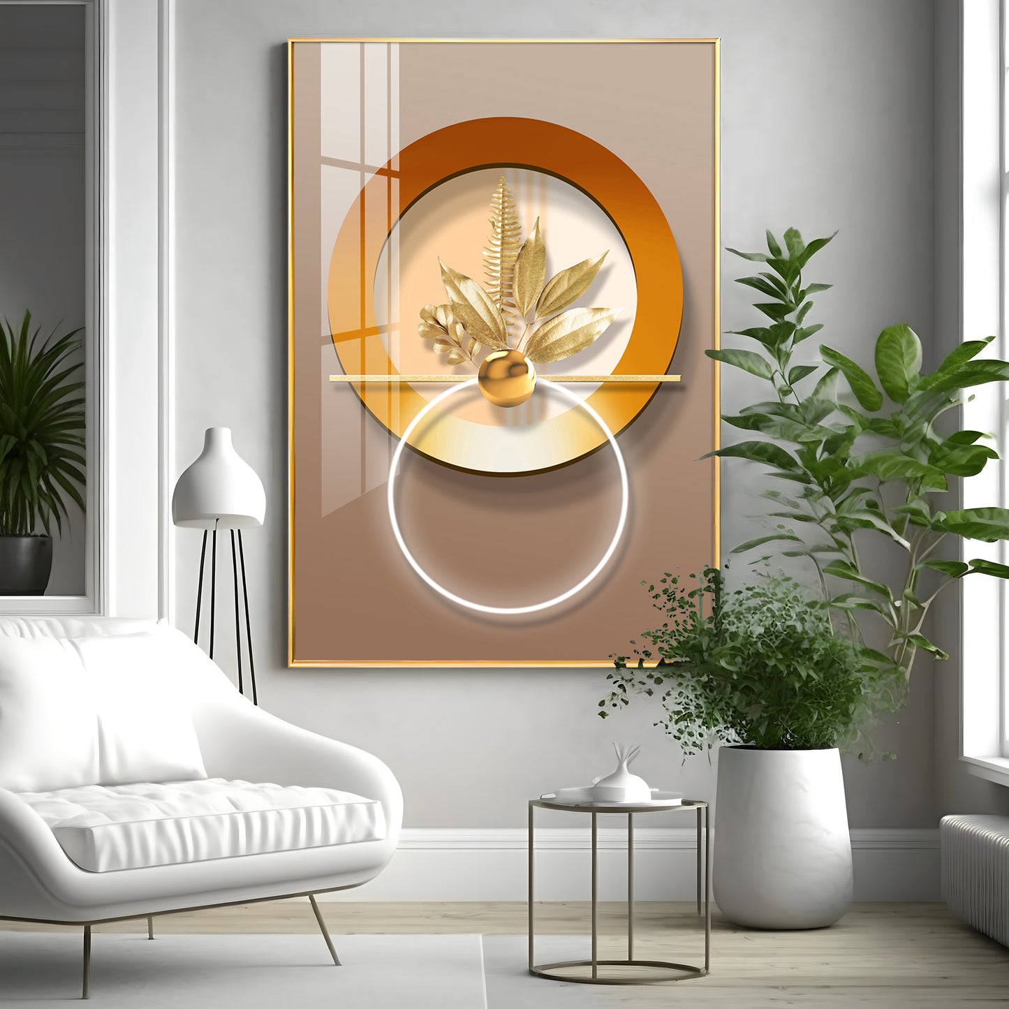 Golden Leaf Embrace Premium Acrylic Vertical Wall Art