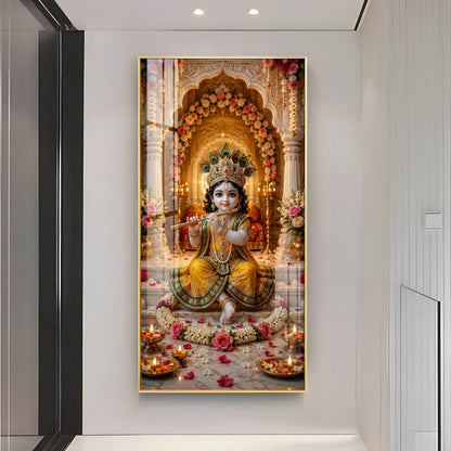 Divine Little Bal Krishna Premium Acrylic Vertical Wall Art