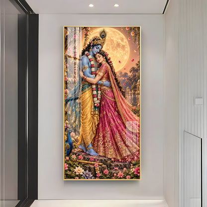 Shri Krishna and Radha in Night Glow Premium Acrylic Vertical Wall Art