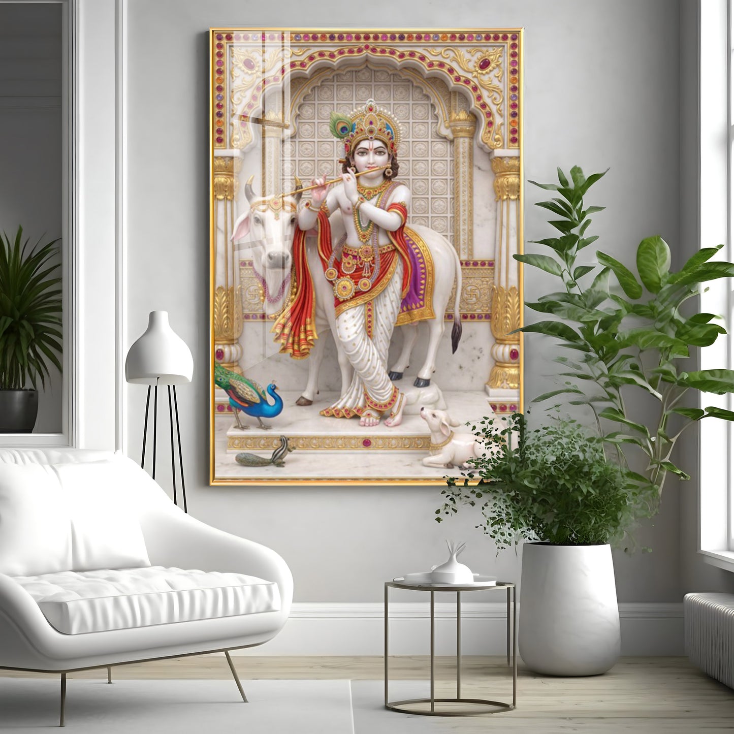 Majestic Harmony Of Krishna Ji Premium Acrylic Vertical Wall Art