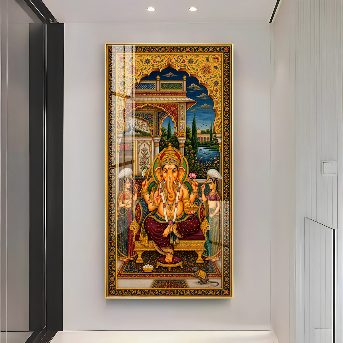 Lord Ganesha Pichwai Premium Acrylic Vertical Wall Art