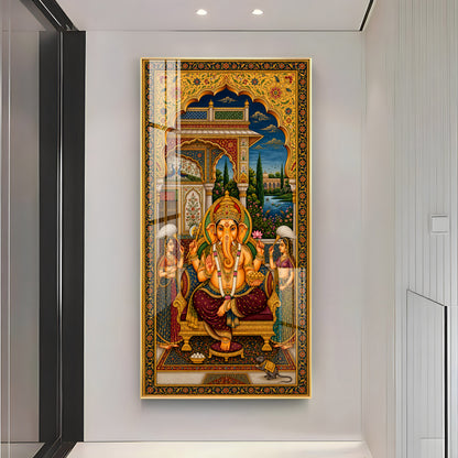 Lord Ganesha Pichwai Premium Acrylic Vertical Wall Art