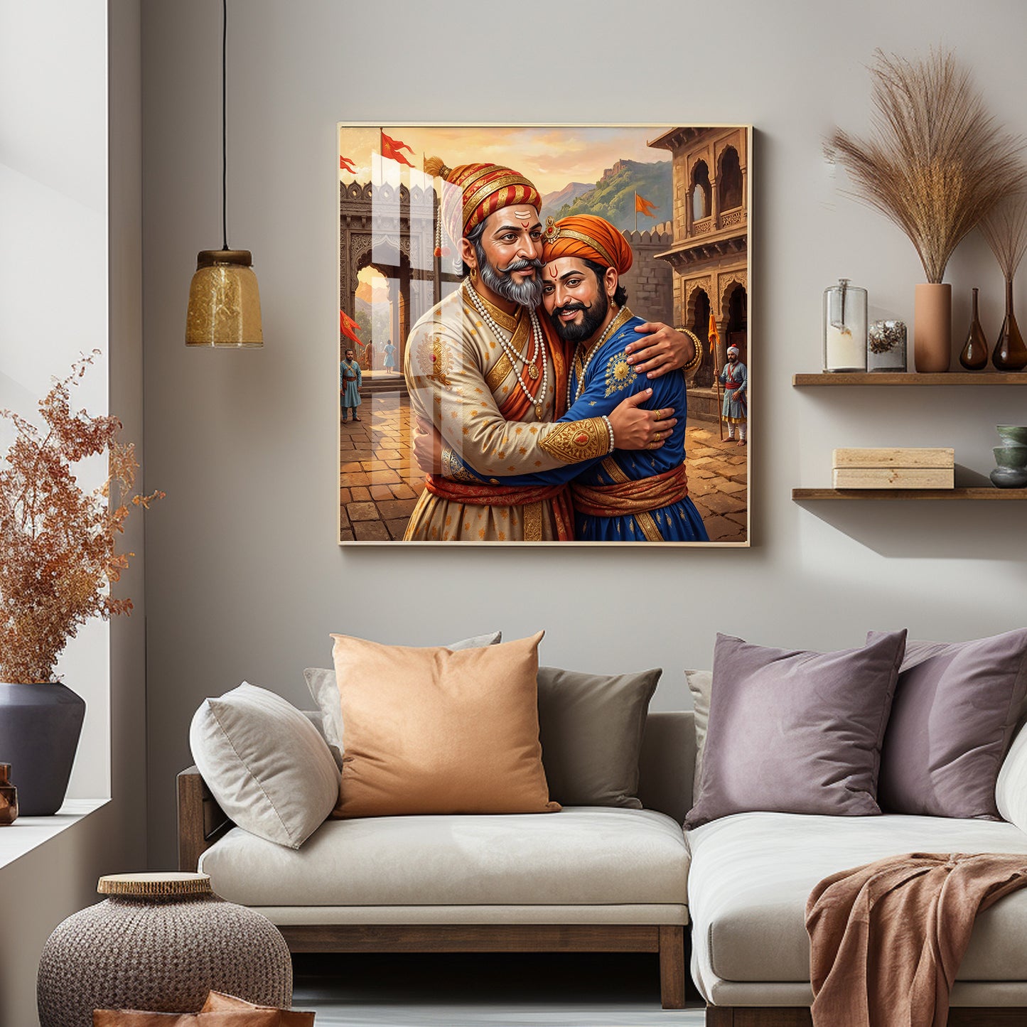 Shivaji Maharaj With Sambhaji Maharaj Premium Acrylic Square Wall Art