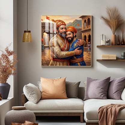 Shivaji Maharaj With Sambhaji Maharaj Premium Acrylic Square Wall Art