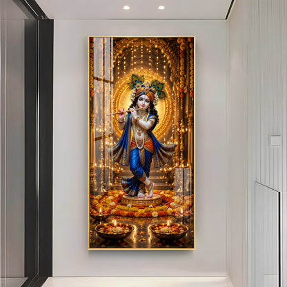Divine Lord Krishna Premium Acrylic Vertical Wall Art