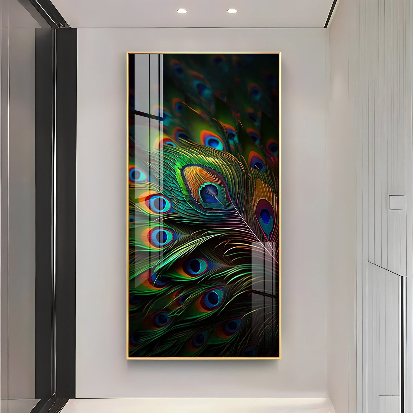 Peacock Feathers Premium Acrylic Vertical Wall Art