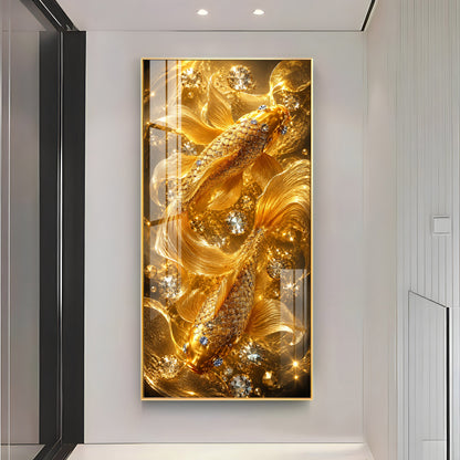 Beautiful Golden Koi Fish Premium Acrylic Vertical Wall Art