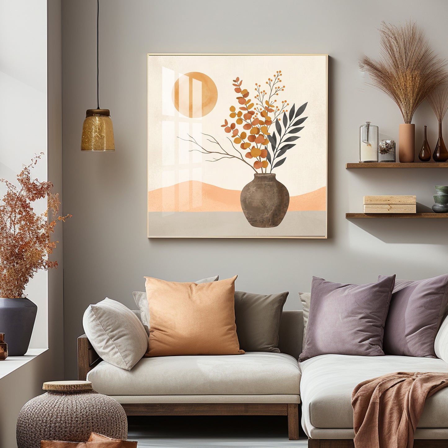 Vase Holding Leaves & Branches Premium Acrylic Square Wall Art